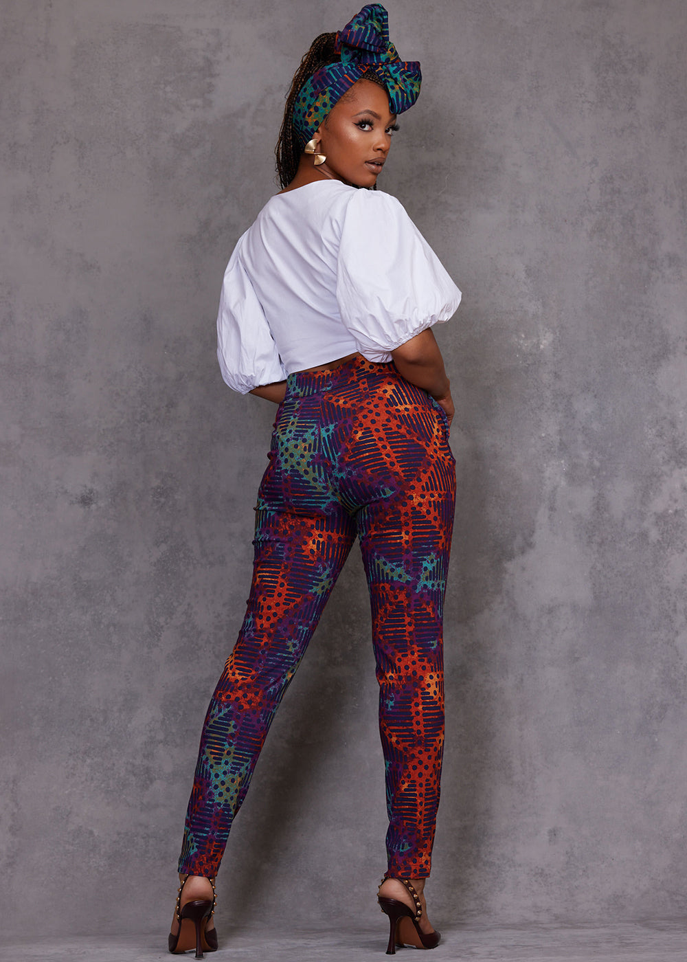 Talia Women's African Print Stretch Pants (Jade Amber Adire)