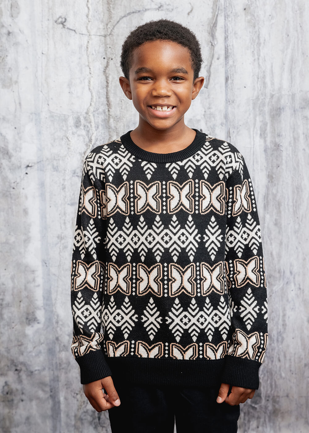 Oma Kid's African Print Sweater (Black Tan Batik) - Clearance