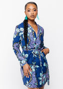 Aniyah Women's African Print Button-Up Shirt Dress - Clearance(Light Blue Pink Iris)