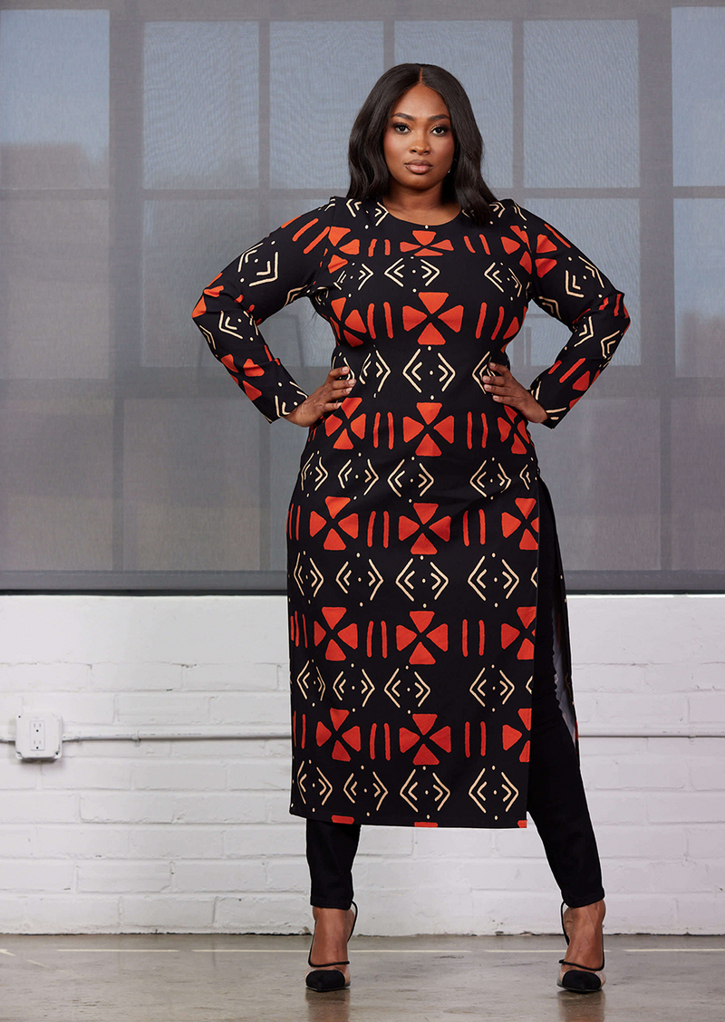 Womens Chidima African Print Tunic Dress Natural