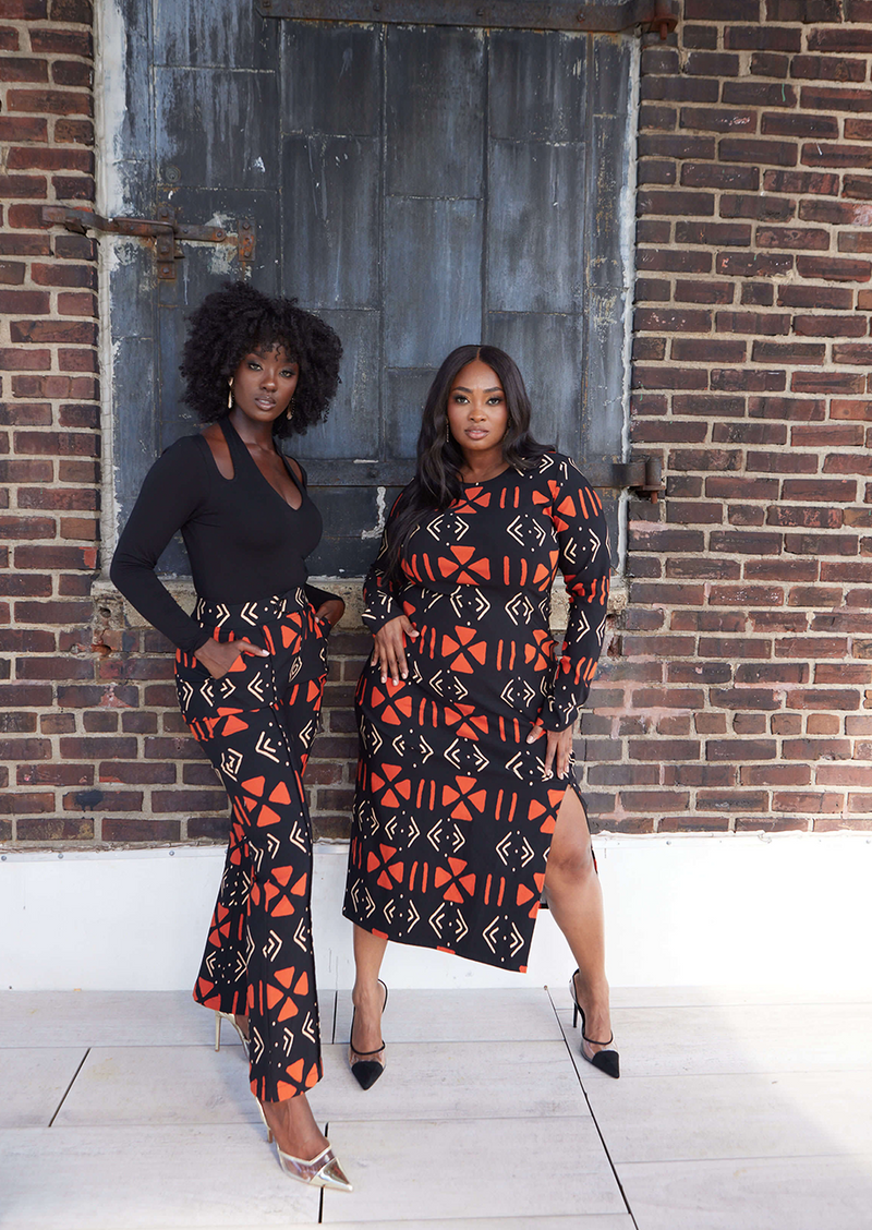Chidima Women's African Print Stretch Midi Dress (Orange Blue Geometri –  D'IYANU