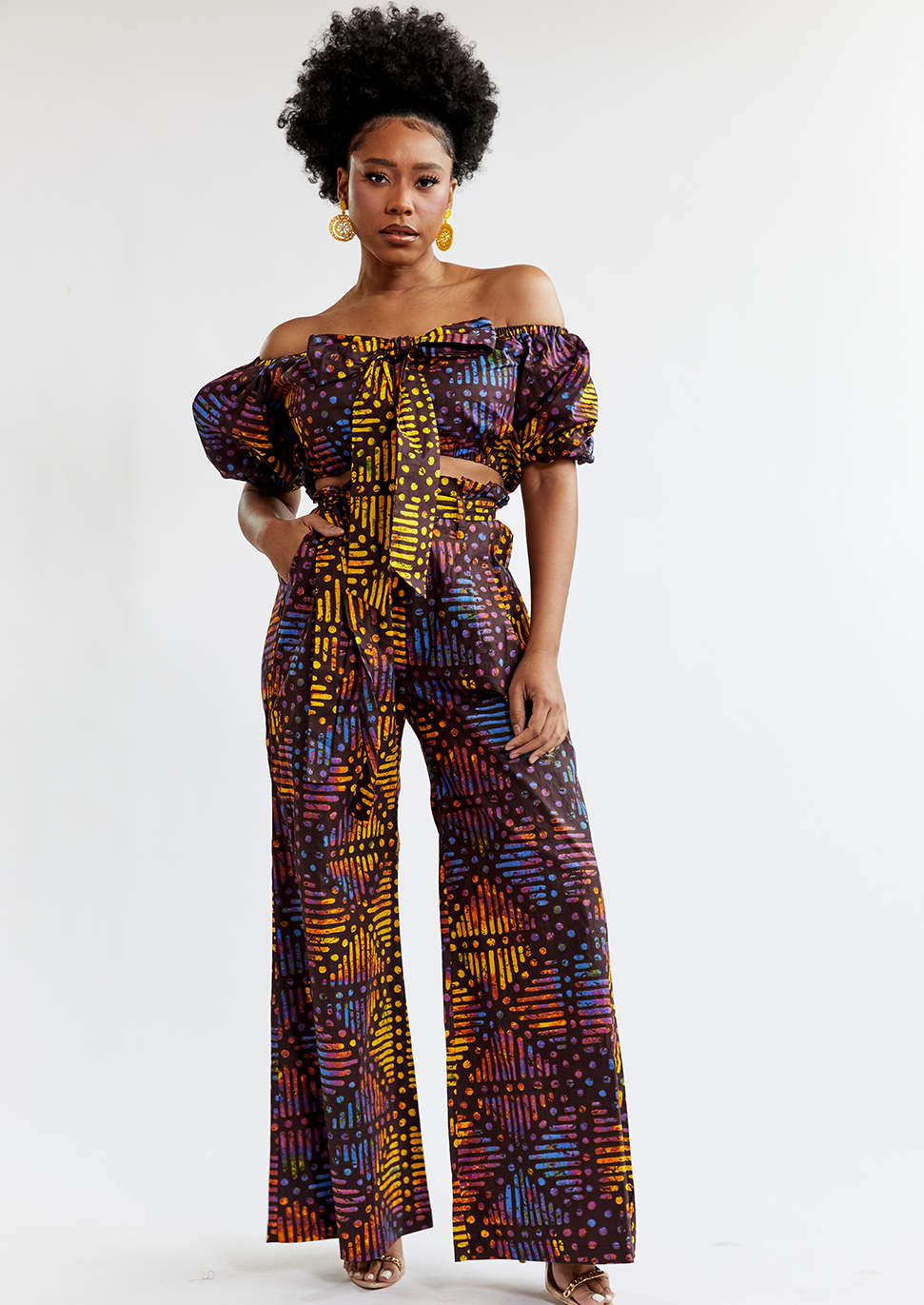 Farasha Women's African Print Tie Crop Top (Sunset Adire) - Clearance ...
