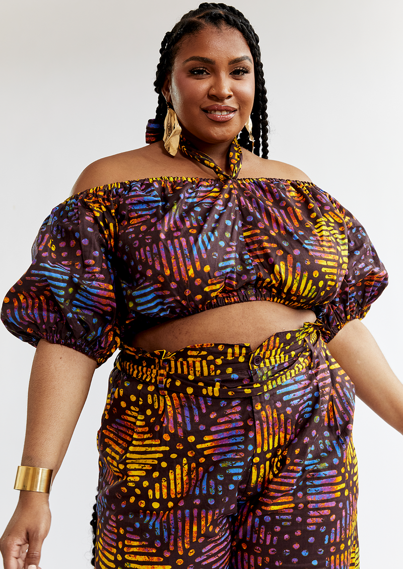 Farasha Women's African Print Tie Crop Top (Sunset Adire) - Clearance ...