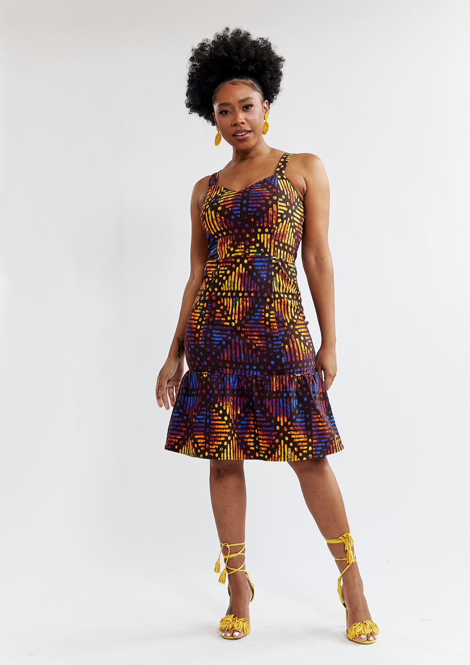 Gazania Women's African Print Stretch Dress (Sunset Adire) - Clearance