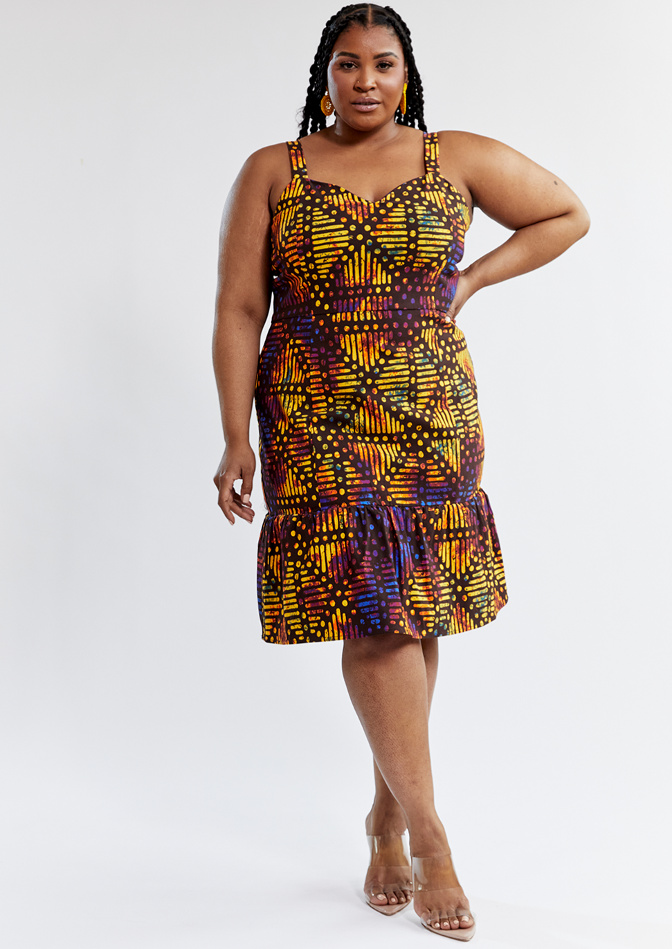 Gazania Women's African Print Stretch Dress (Sunset Adire) - Clearance