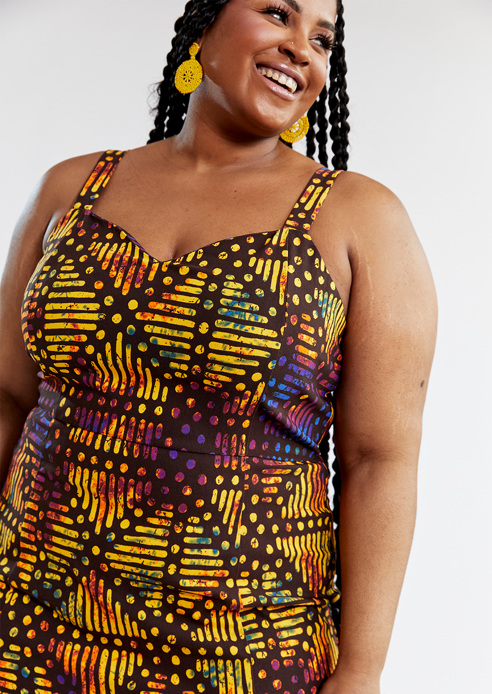 Gazania Women's African Print Stretch Dress (Sunset Adire) - Clearance