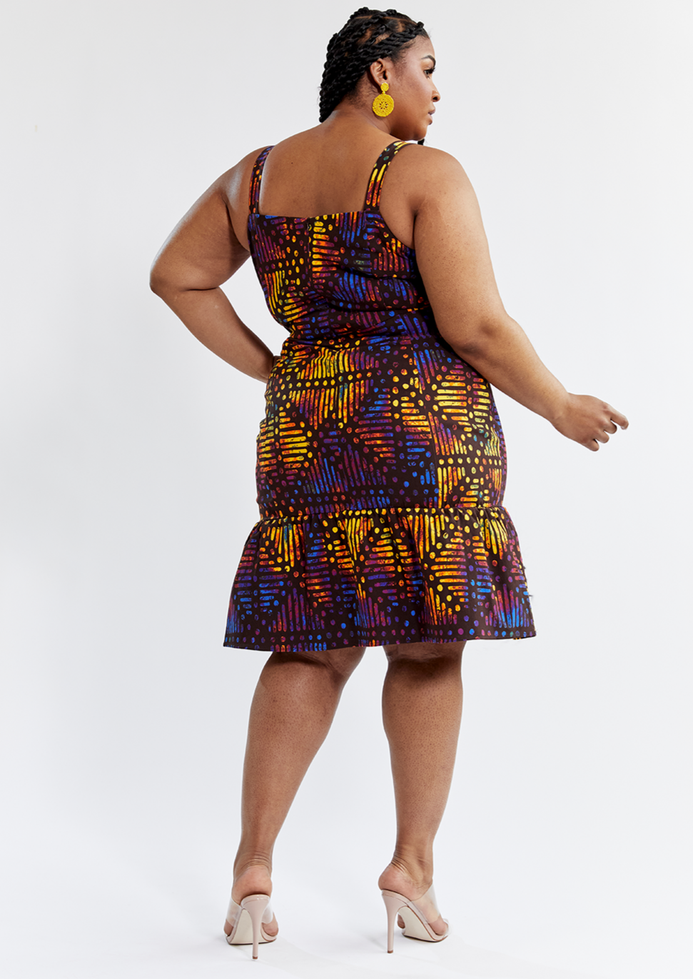 Gazania Women's African Print Stretch Dress (Sunset Adire) - Clearance