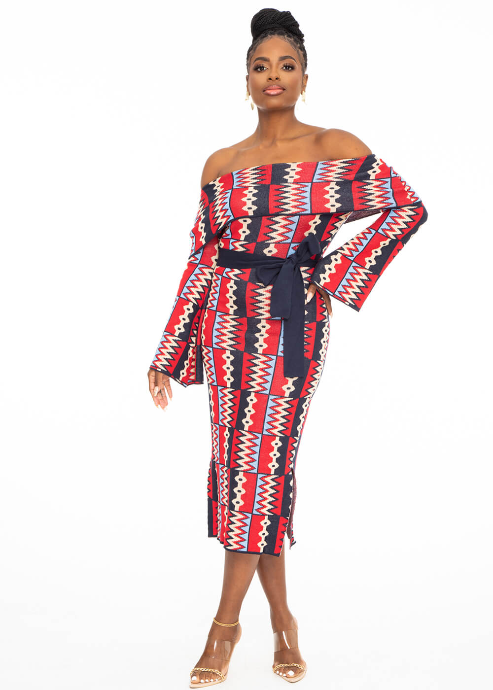 Nekesa African Print Sweater Dress - Navy Red Kente – D'IYANU