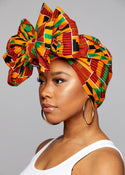 Accessories - African Print Head Wrap/Scarf (Yellow Green Kente)