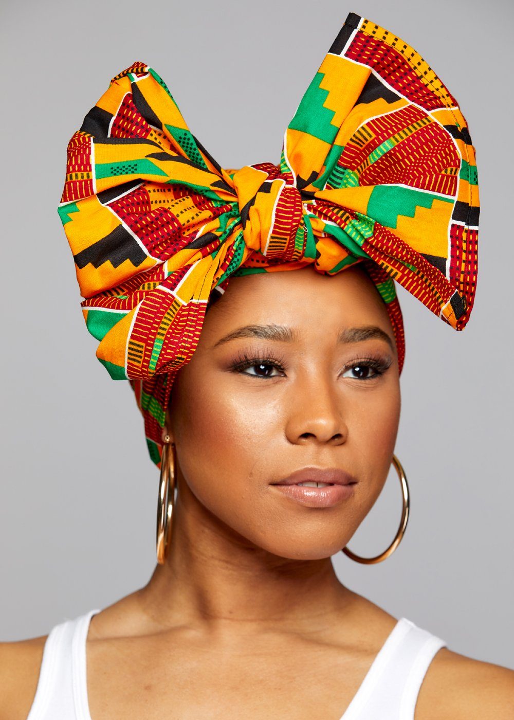 Accessories - African Print Head Wrap/Scarf (Yellow Green Kente)