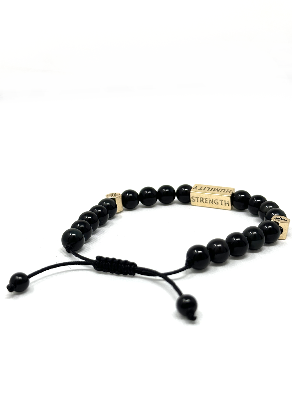 Agbara Unisex Adinkra Symbol Beaded Bracelet (Black Obsidian with Gold)