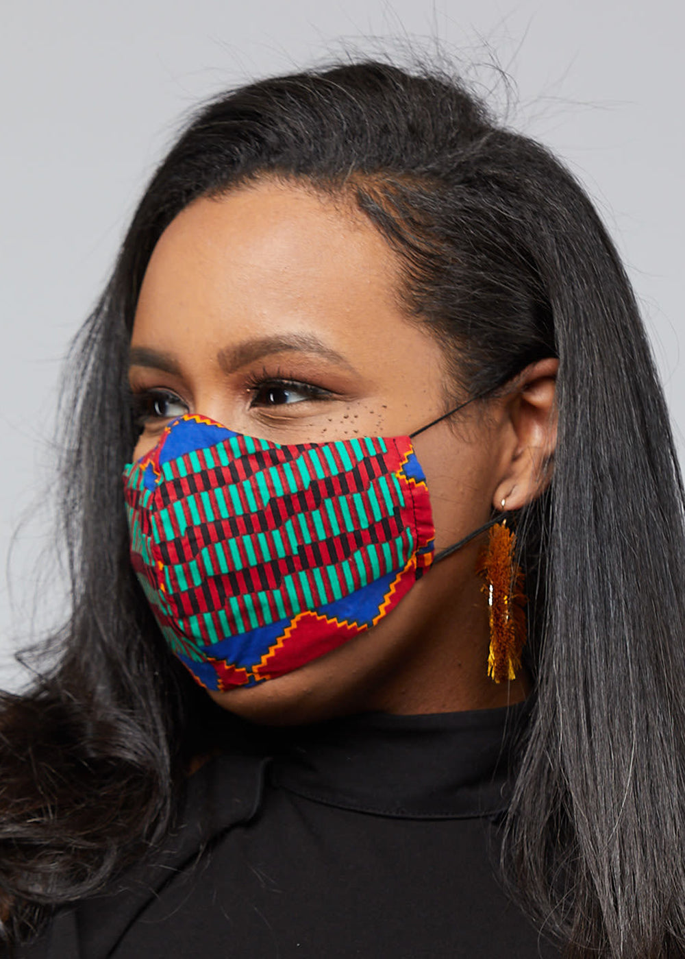 Shaka African Print 3 Layer Reusable Face Mask (BLUE RED KENTE)-Clearance