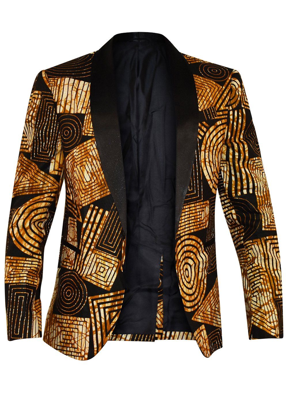 Jackets - Rammy Men's African Print Blazer (Black Brown Geometric)