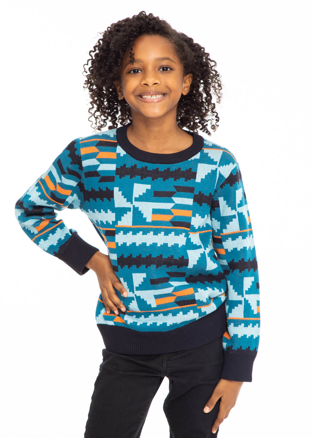 Oma Kid's African Print Sweater (Teal Kente) - Clearance