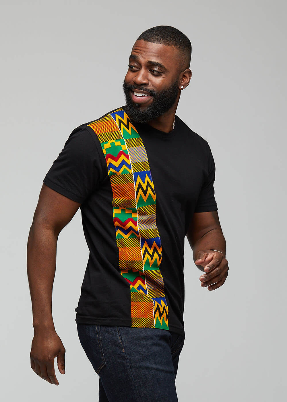 Kwau African Print T-Shirt Black Green Yellow Kente – D'IYANU