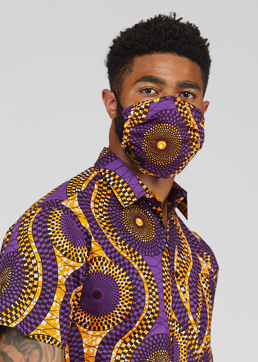 Uzo African Print 2 Layer Reusable Face Mask (Gold Purple Circles)-Clearance