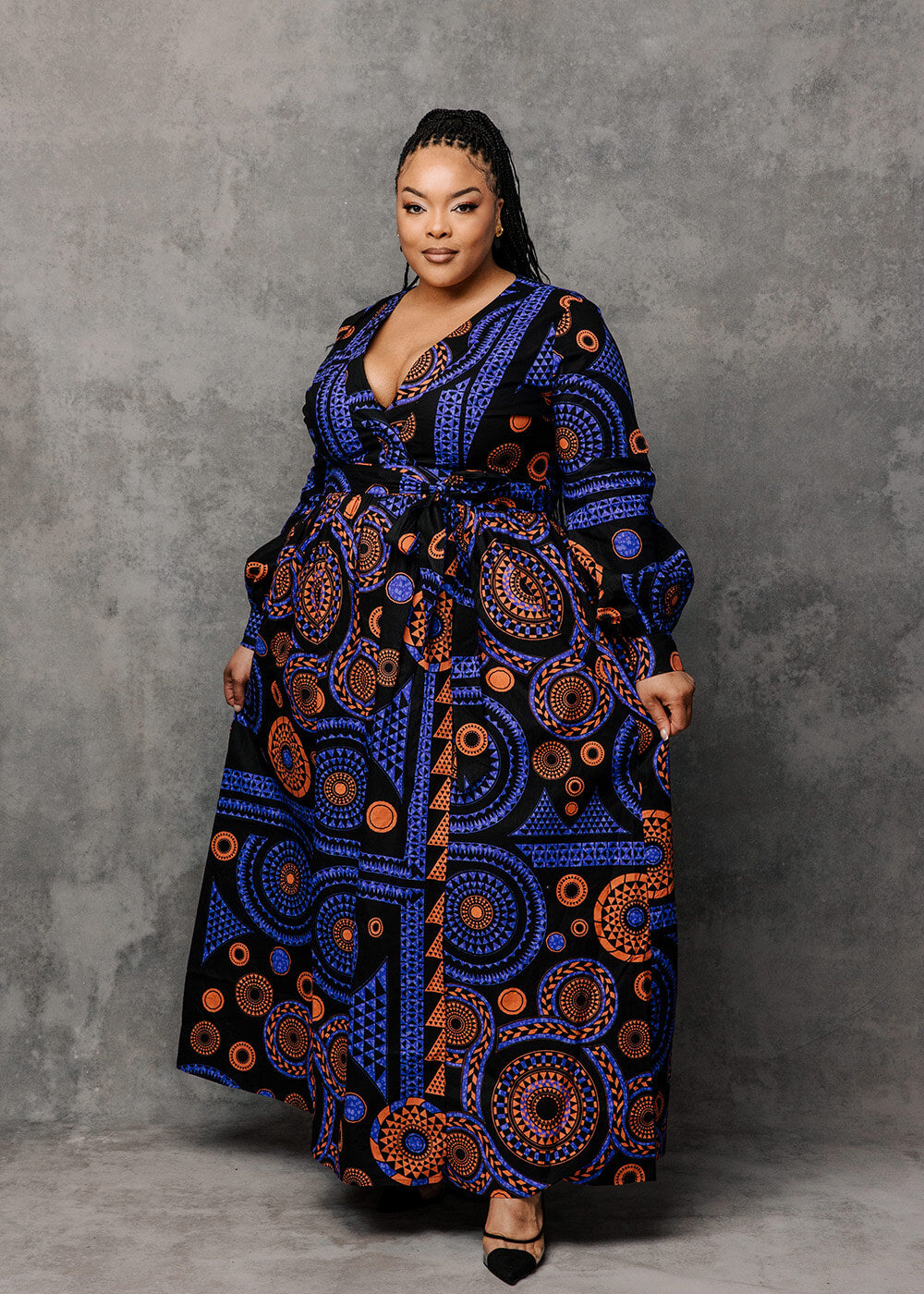 Rehema Women's African Print Faux Wrap Maxi Dress (Purple Mandala)