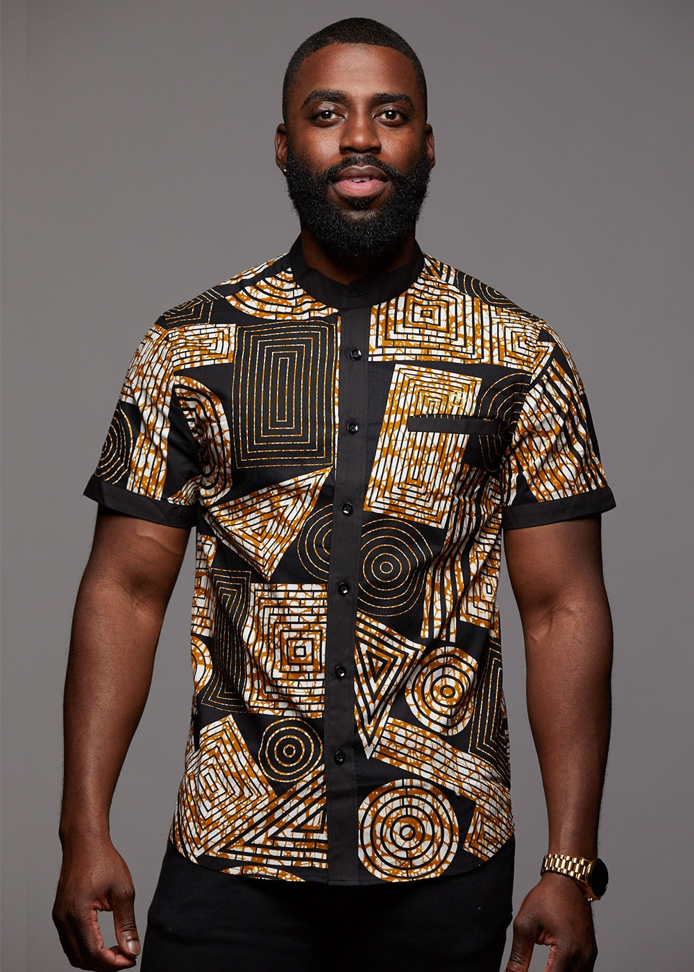 Olu Short Sleeve Mandarin Button Up African Print Shirt