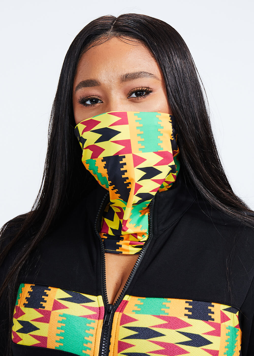 Tikib African Print Tube Face Mask (Gold Maroon Kente) - Clearance